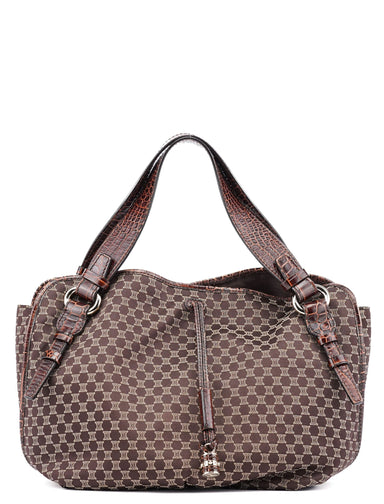 Celine Brown Croc Embossed Triomphe Shoulder Bag