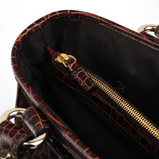 Celine Brown Embossed Suede Boogie Tote Bag