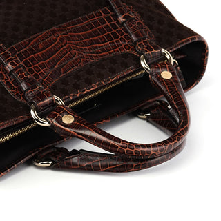 Celine Brown Embossed Suede Boogie Tote Bag