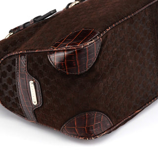 Celine Brown Embossed Suede Boogie Tote Bag