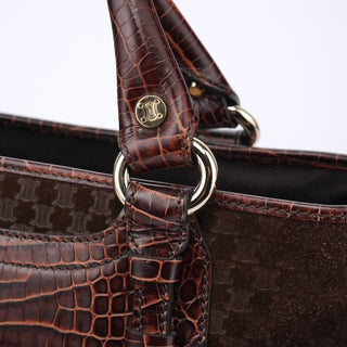 Celine Brown Embossed Suede Boogie Tote Bag