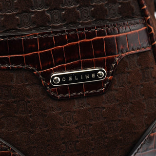 Celine Brown Embossed Suede Boogie Tote Bag