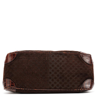 Celine Brown Embossed Suede Boogie Tote Bag