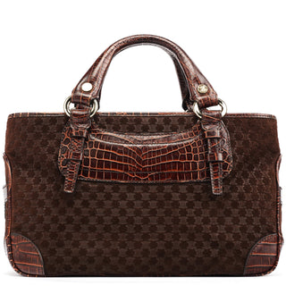 Celine Brown Embossed Suede Boogie Tote Bag