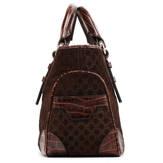 Celine Brown Embossed Suede Boogie Tote Bag