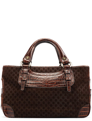 Celine Brown Embossed Suede Boogie Tote Bag