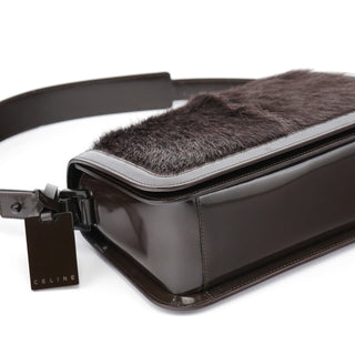 Celine Brown Fur Patent Leather Shoulder Bag