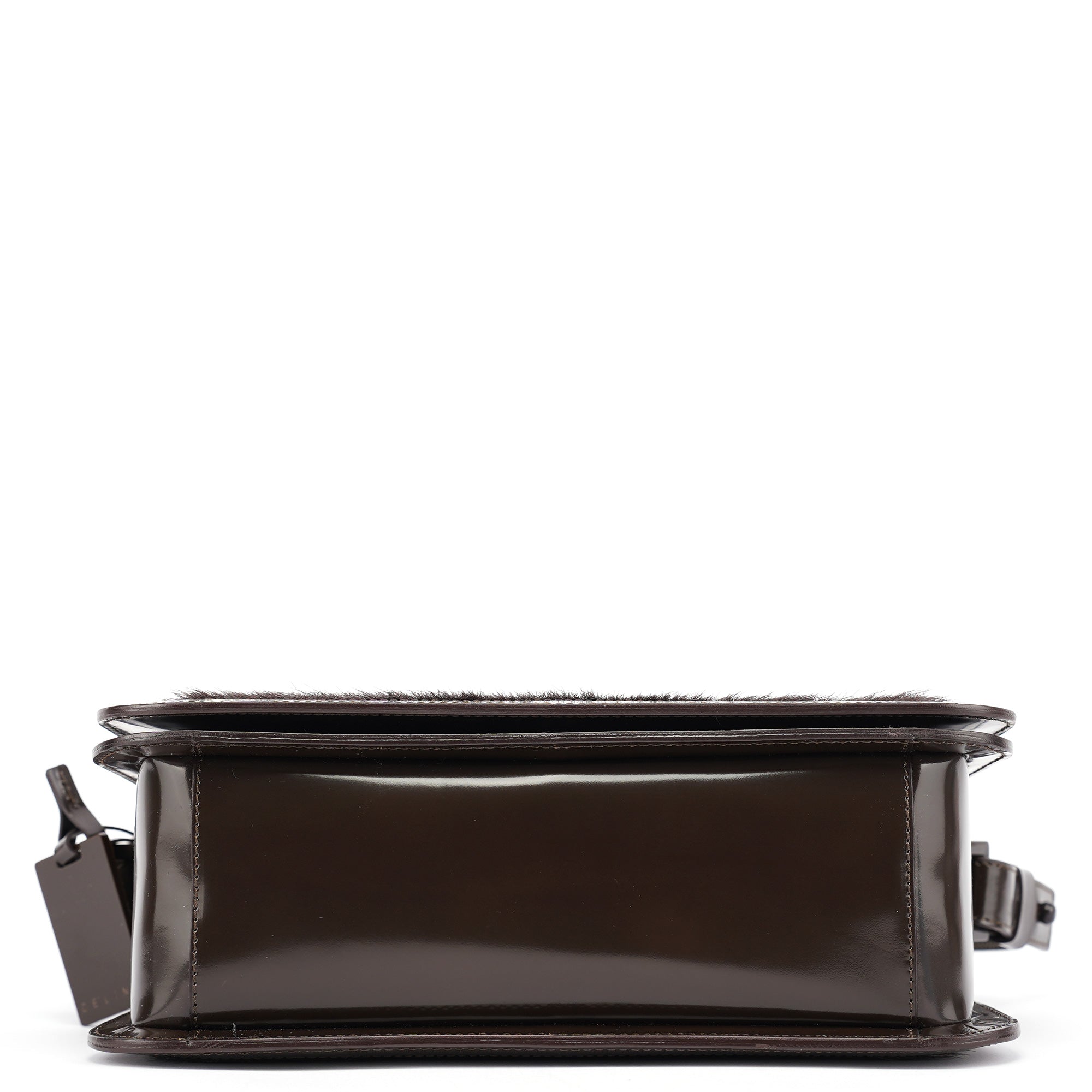 Celine Brown Fur Patent Leather Shoulder Bag