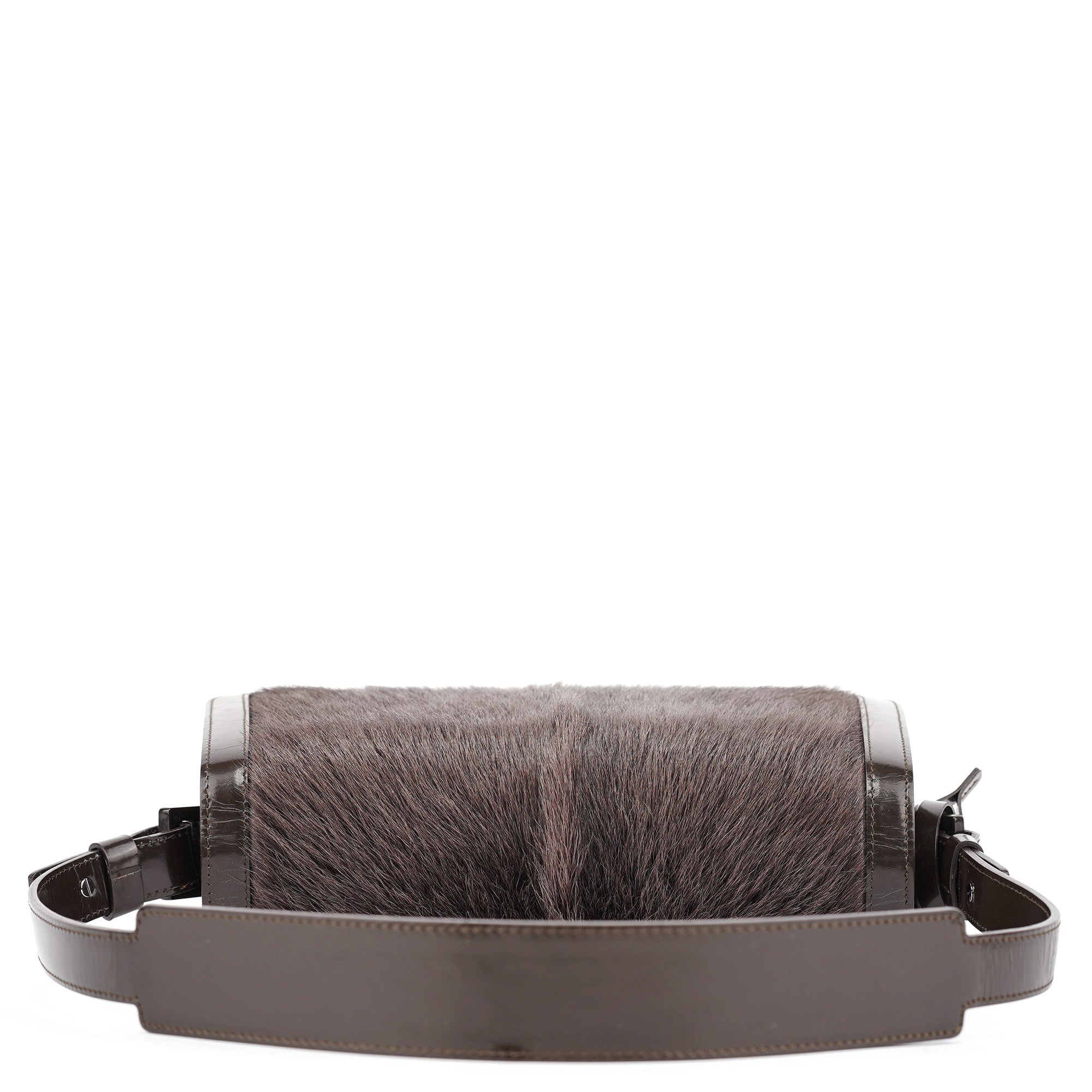 Celine Brown Fur Patent Leather Shoulder Bag