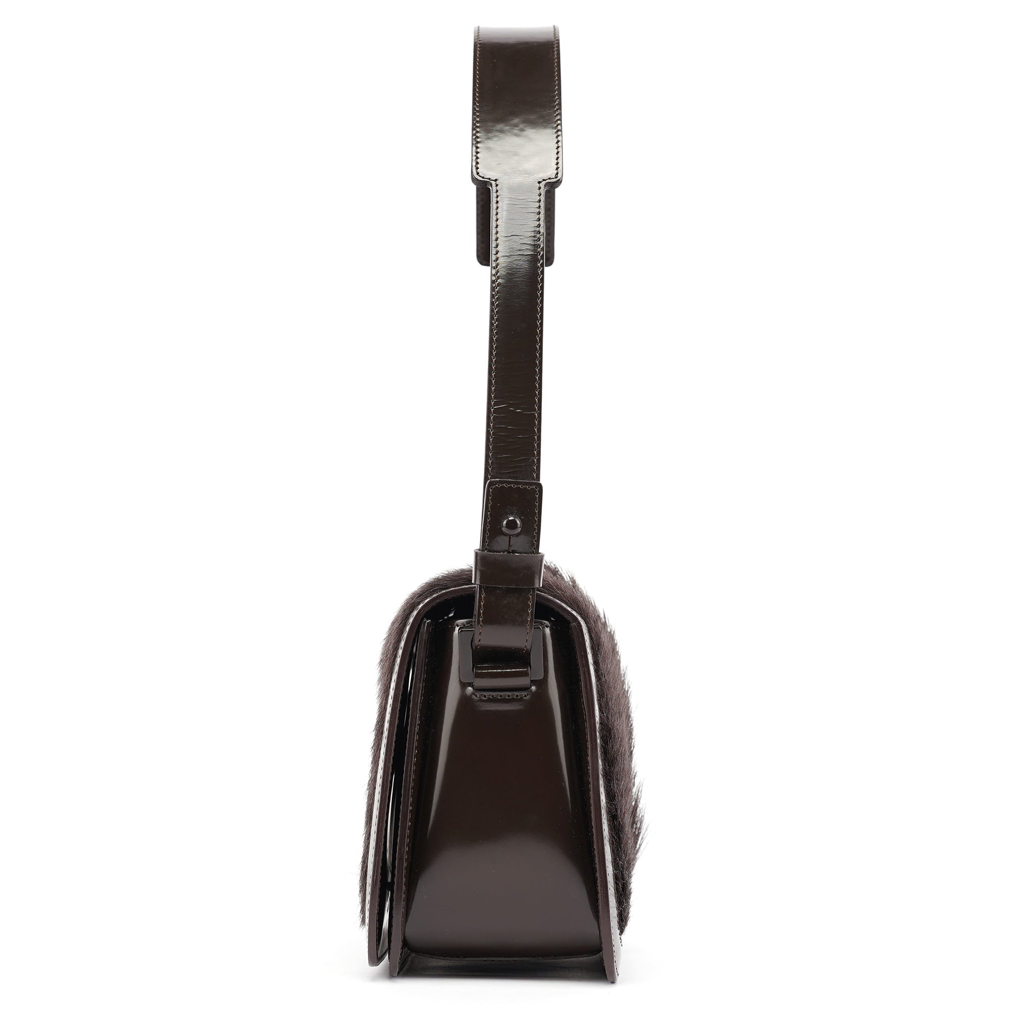 Celine Brown Fur Patent Leather Shoulder Bag
