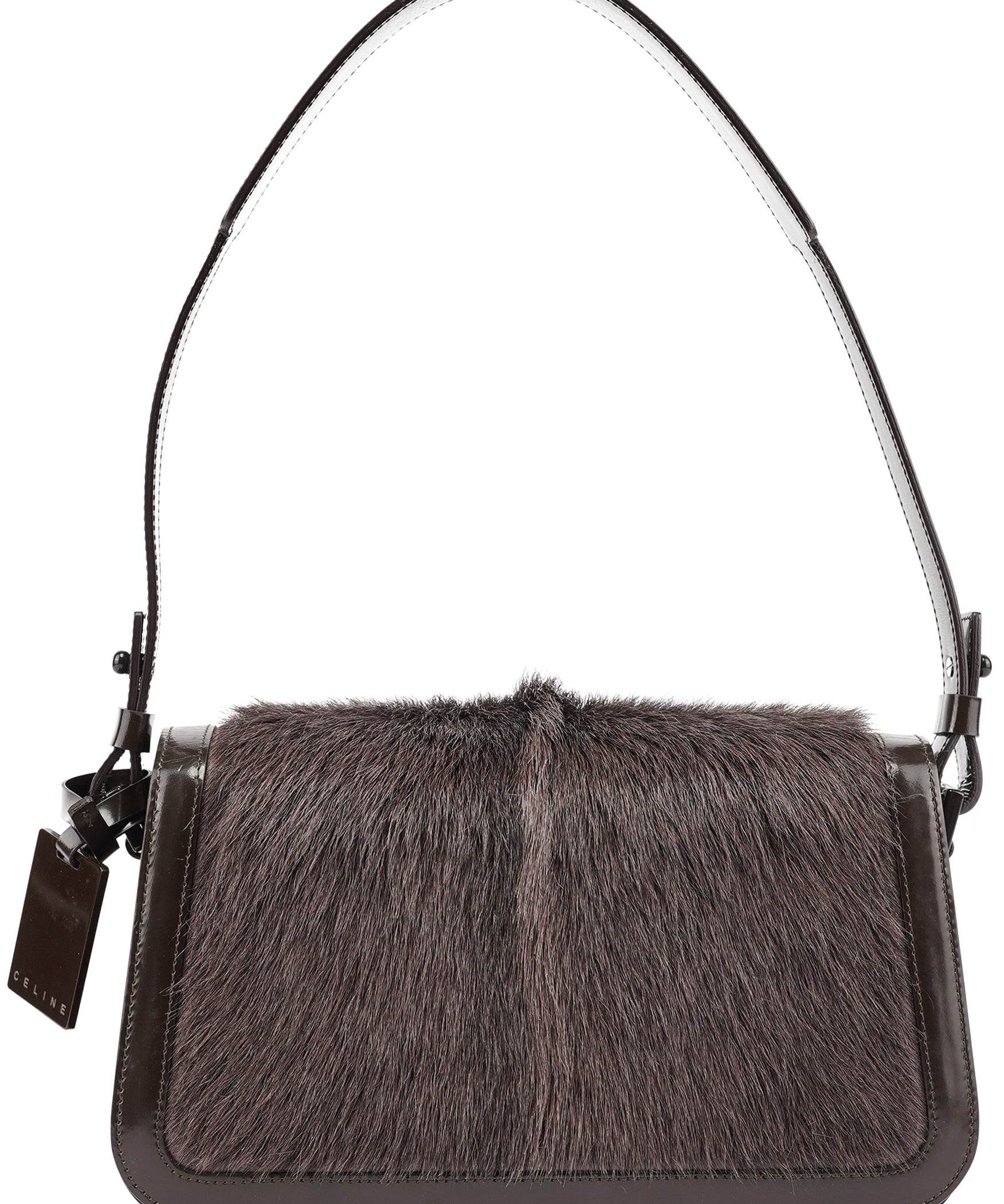 Celine Brown Fur Patent Leather Shoulder Bag