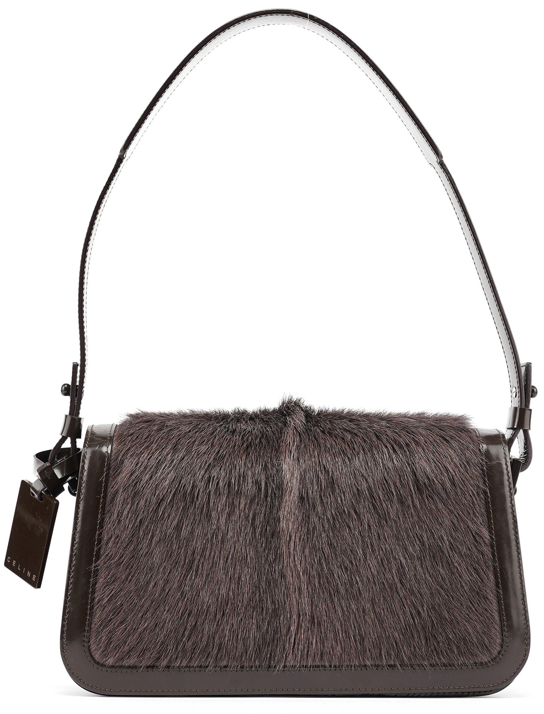 Celine Brown Fur Patent Leather Shoulder Bag
