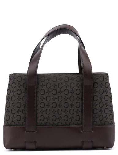 Celine Brown Leather Canvas CC Triomphe Tote Bag