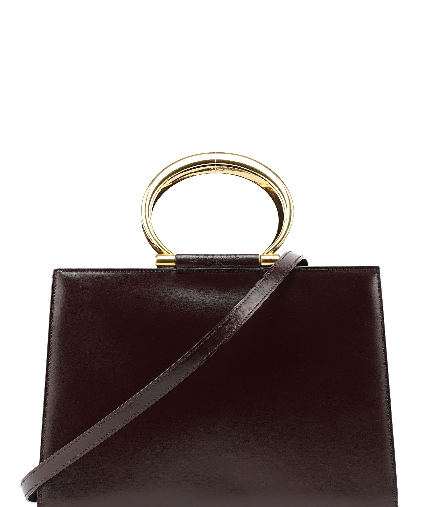 Celine 2-Way Henkeltasche aus braunem Leder mit goldfarbenen Beschlägen