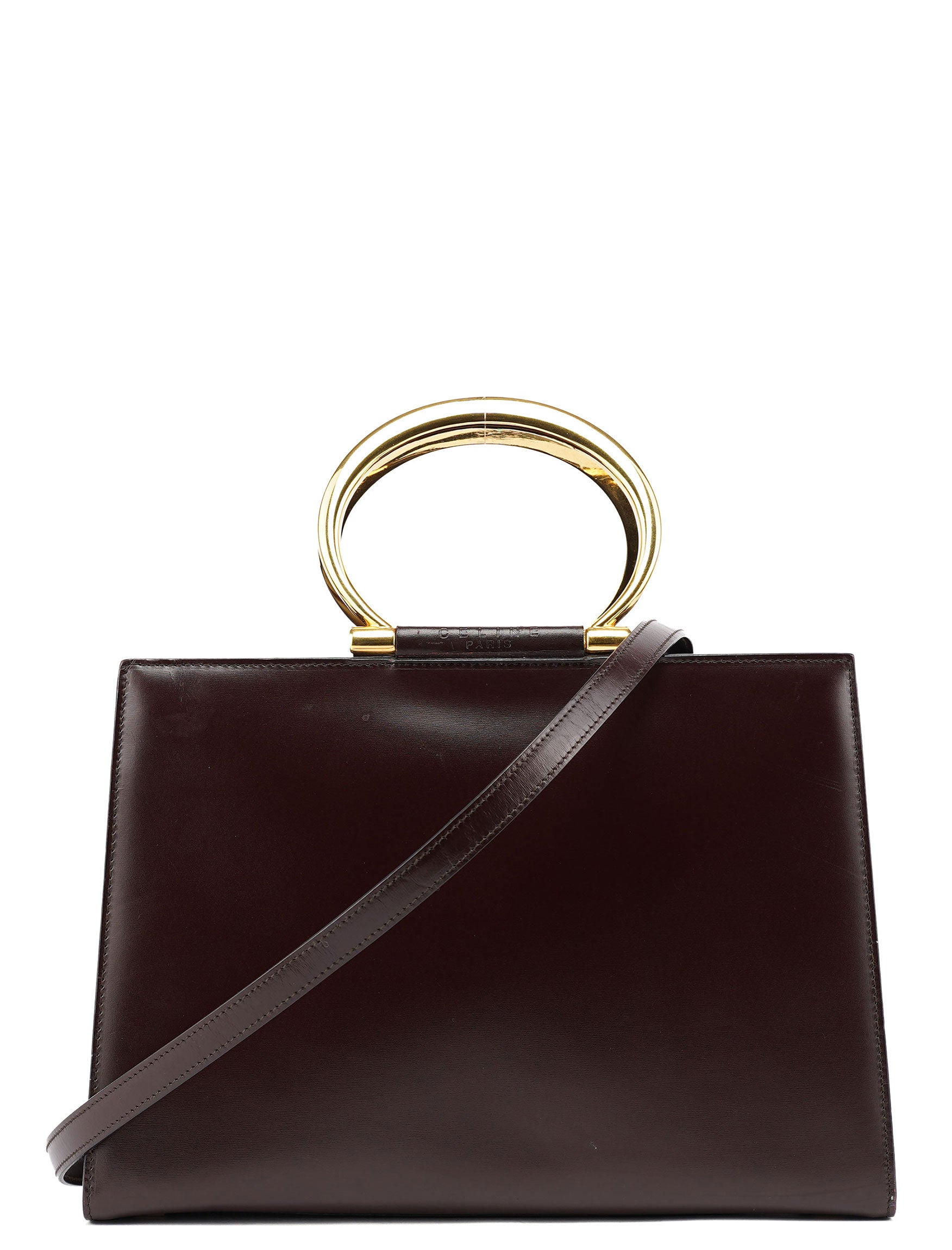 Celine Brown Leather Gold 2-Way Top Handle Bag