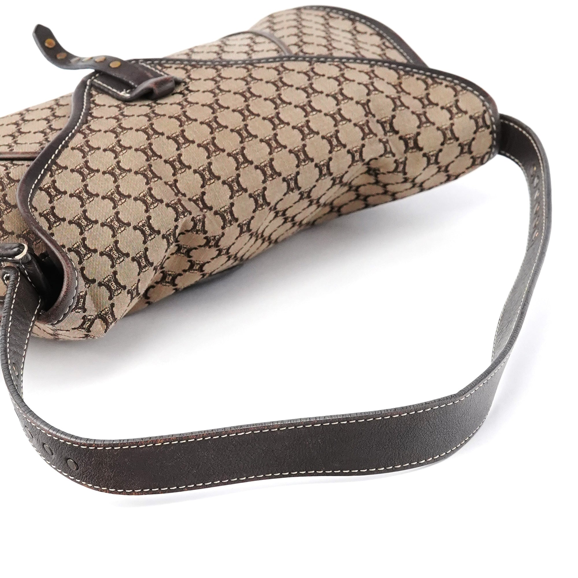Celine Brown Macadam Canvas Leather Shoulder Bag