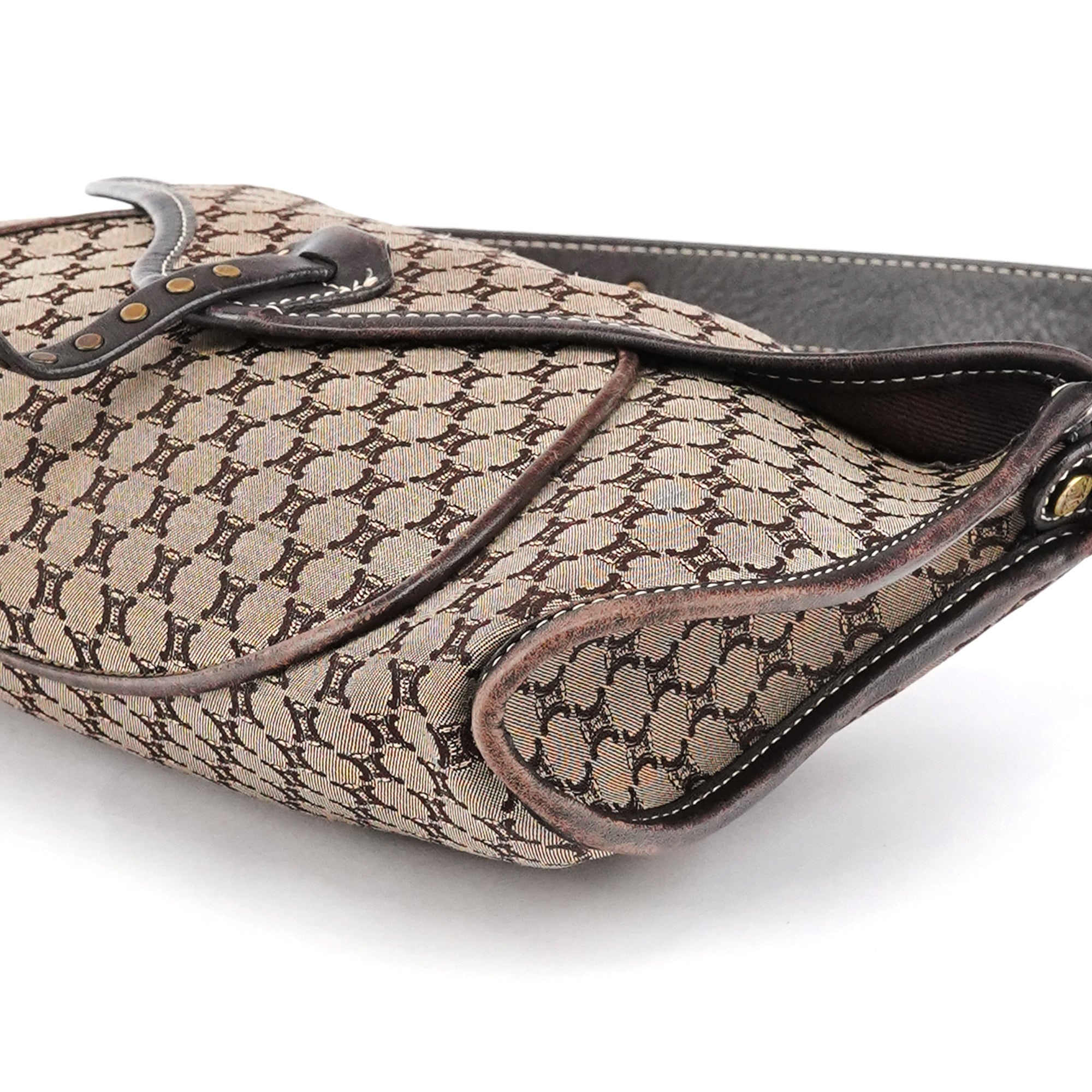 Celine Brown Macadam Canvas Leather Shoulder Bag