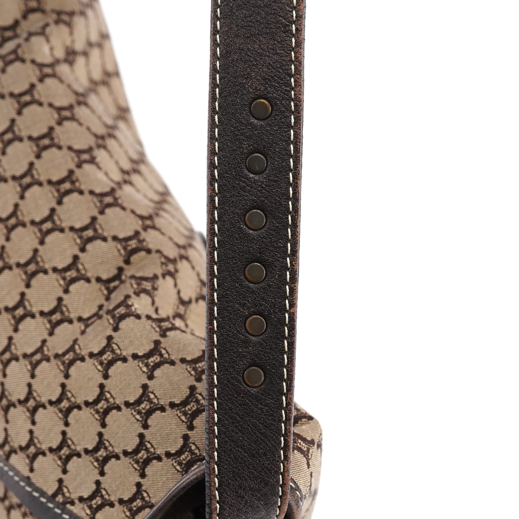 Celine Brown Macadam Canvas Leather Shoulder Bag