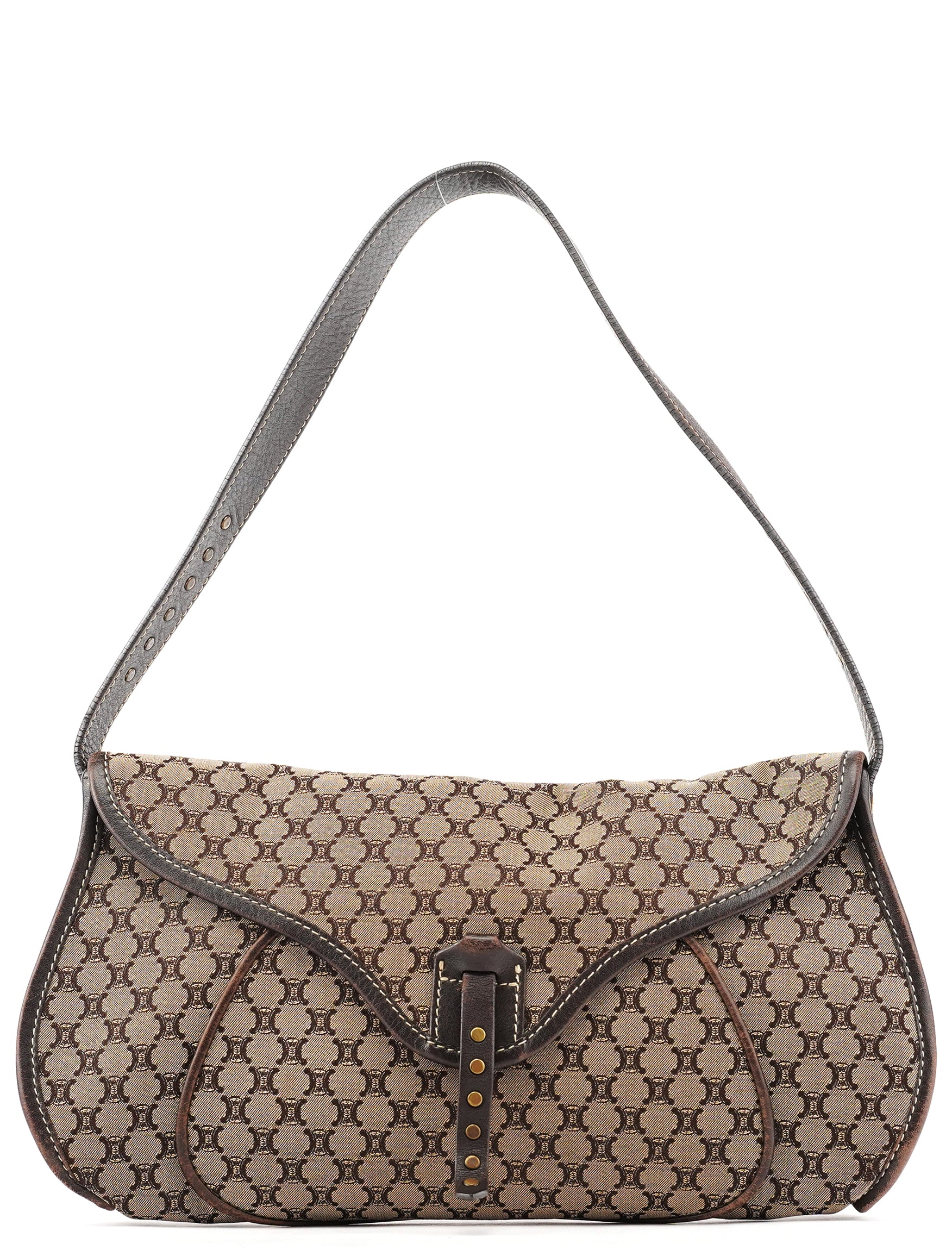 Celine Brown Macadam Canvas Leather Shoulder Bag