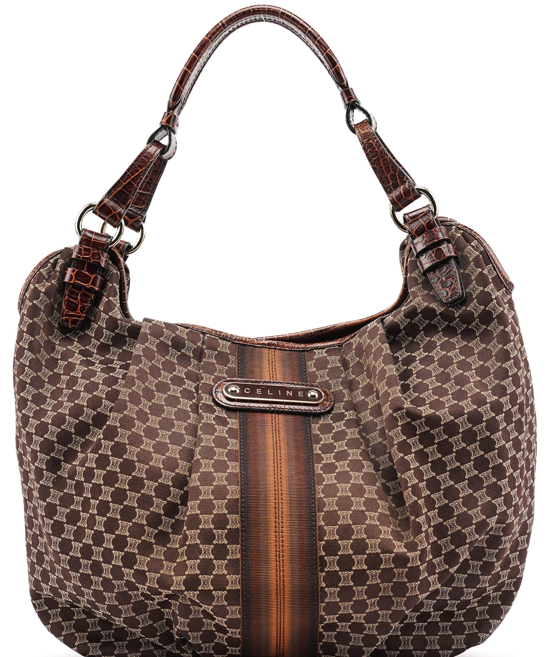 Celine Sac porté épaule Macadam en toile monogramme marron