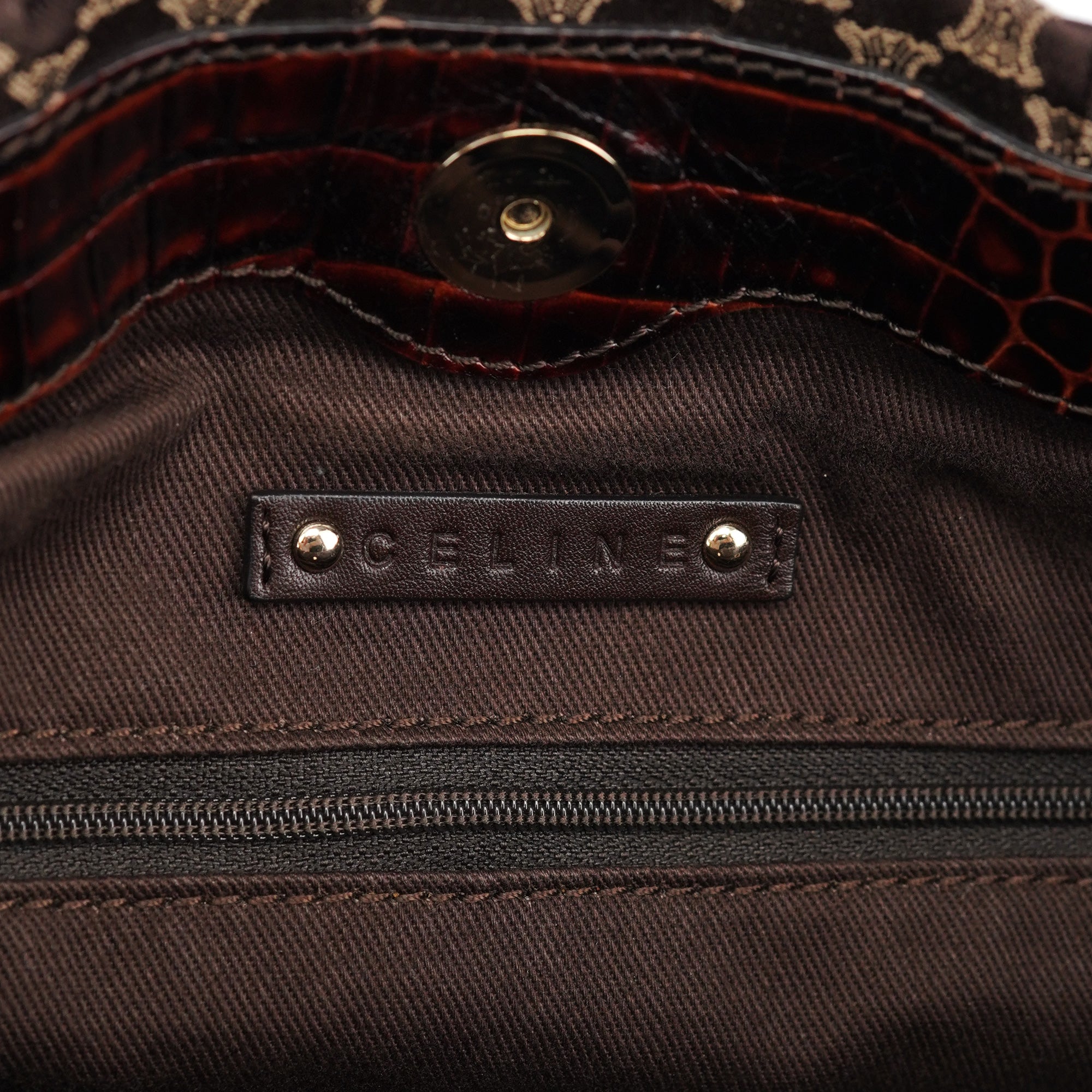Celine Brown Monogram Croc Embossed 2-Way Bag