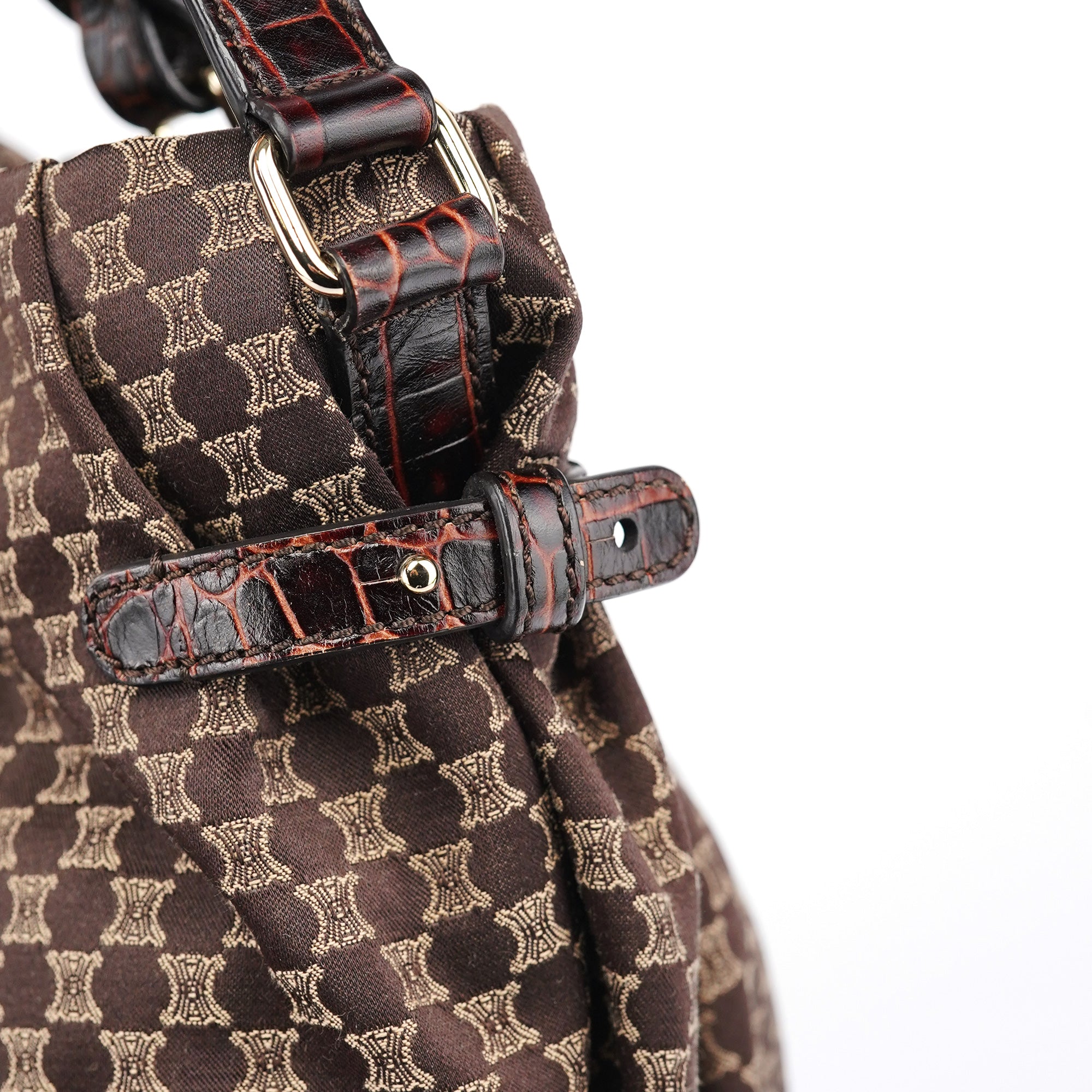 Celine Brown Monogram Croc Embossed 2-Way Bag