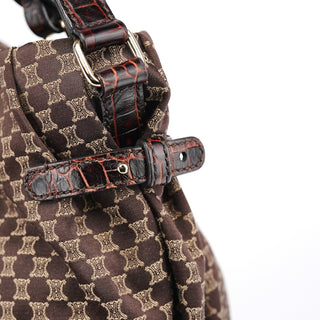 Celine Brown Monogram Croc Embossed 2-Way Bag