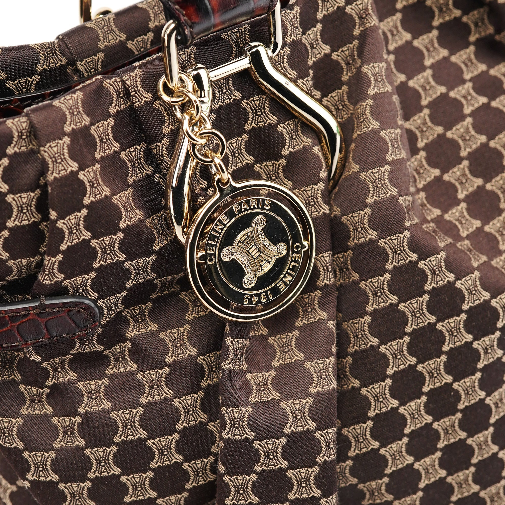 Celine Brown Monogram Croc Embossed 2-Way Bag
