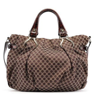 Celine Brown Monogram Croc Embossed 2-Way Bag