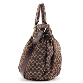 Celine Brown Monogram Croc Embossed 2-Way Bag