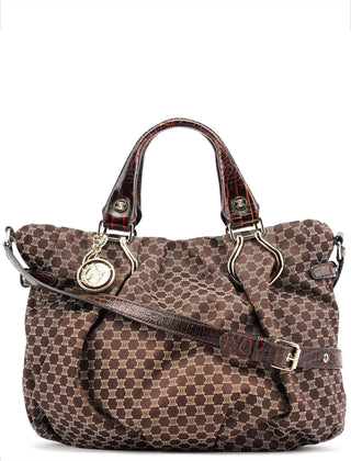 Celine Brown Monogram Croc Embossed 2-Way Bag