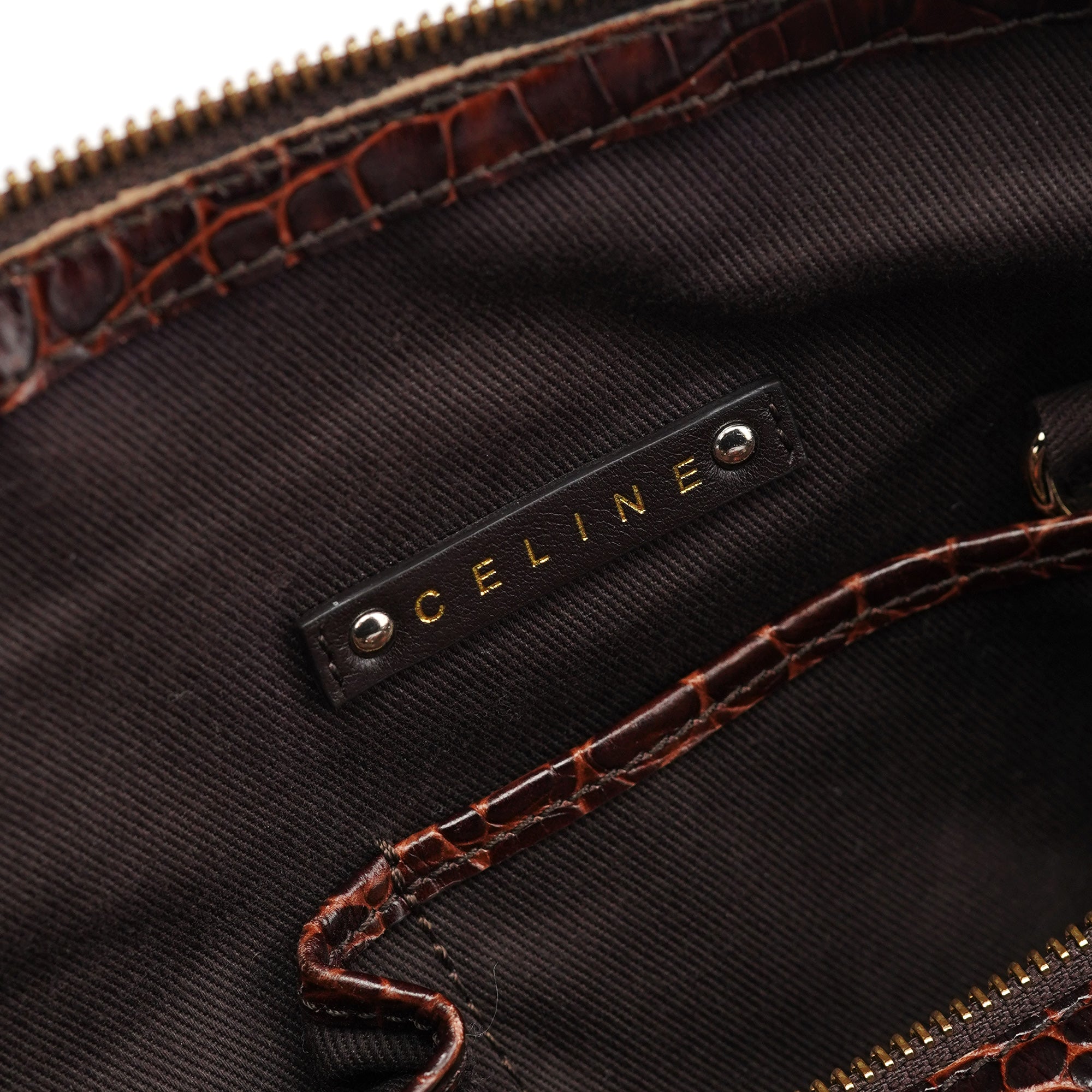 Celine Brown Monogram Croc Embossed Tote Bag