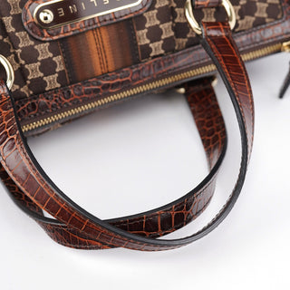 Celine Brown Monogram Croc Embossed Tote Bag