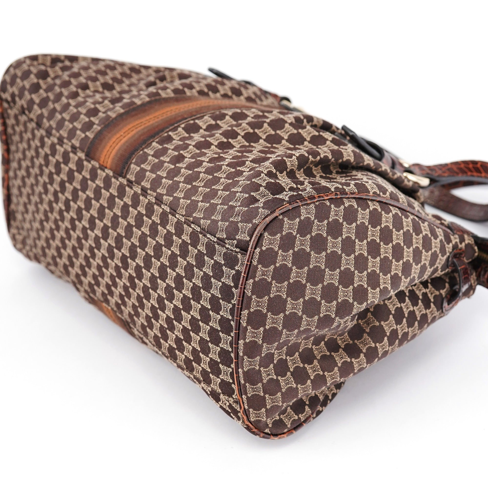 Celine Brown Monogram Croc Embossed Tote Bag