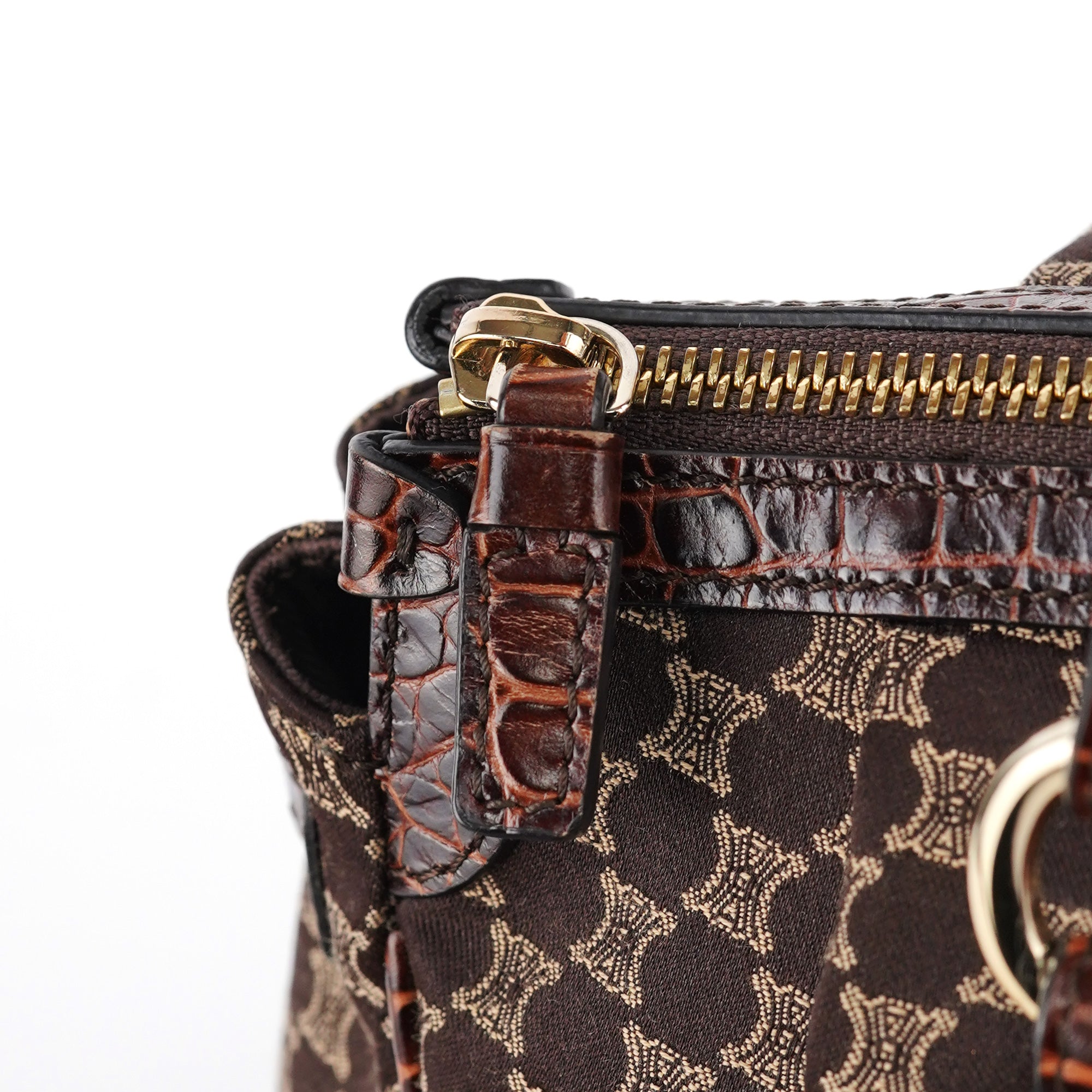 Celine Brown Monogram Croc Embossed Tote Bag