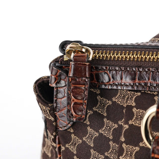 Celine Brown Monogram Croc Embossed Tote Bag