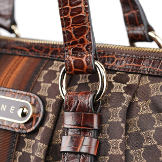 Celine Brown Monogram Croc Embossed Tote Bag