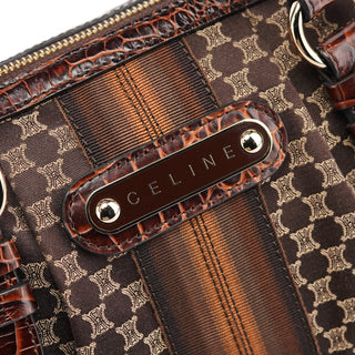 Celine Brown Monogram Croc Embossed Tote Bag