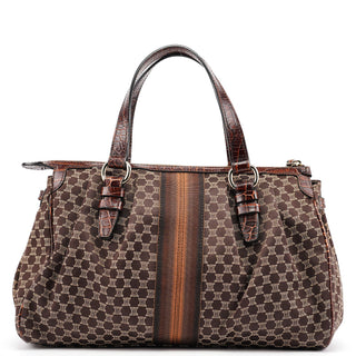 Celine Brown Monogram Croc Embossed Tote Bag