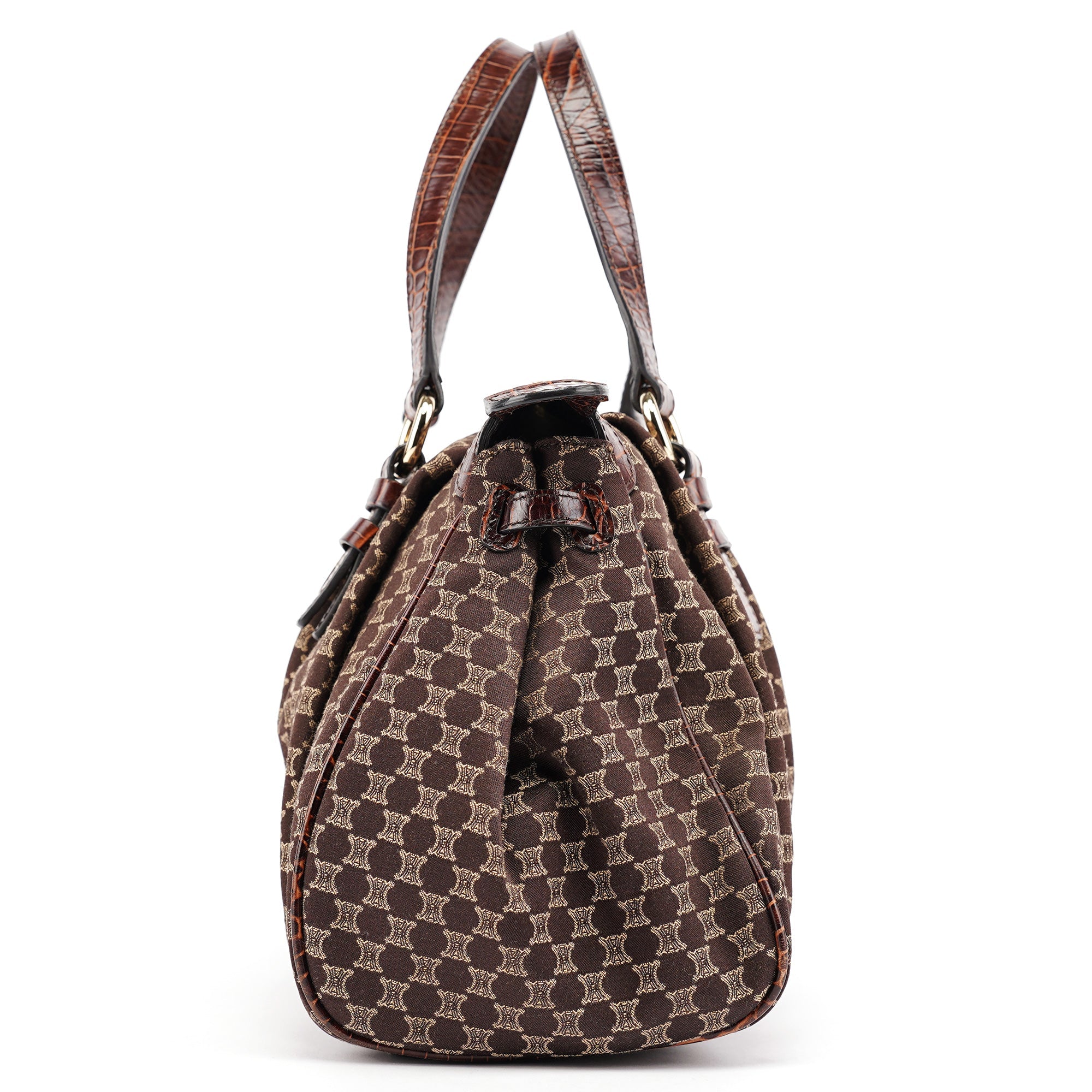 Celine Brown Monogram Croc Embossed Tote Bag