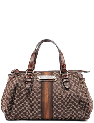 Celine Brown Monogram Croc Embossed Tote Bag