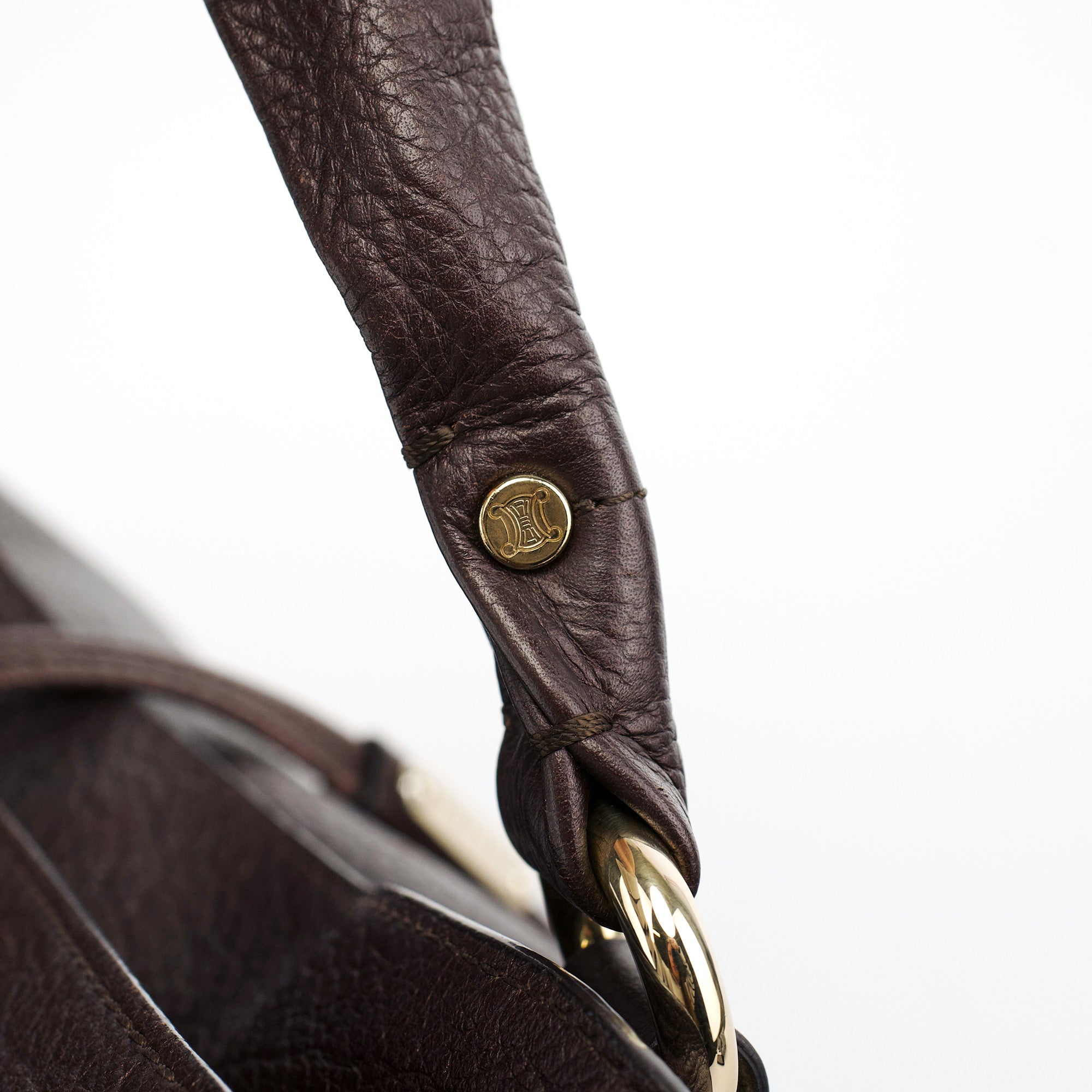 Celine Sac porté épaule en cuir grainé marron