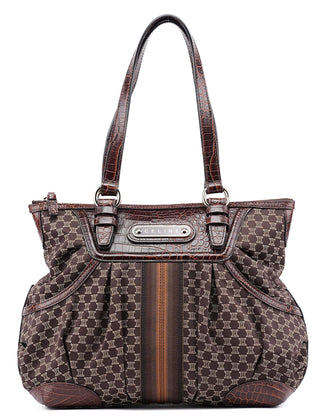 Celine Brown Triomphe CC Croc Embossed Tote Bag