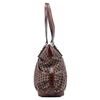 Celine Brown Triomphe CC Croc Embossed Tote Bag