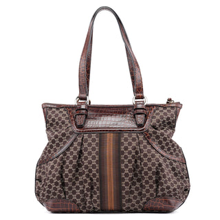 Celine Brown Triomphe CC Croc Embossed Tote Bag