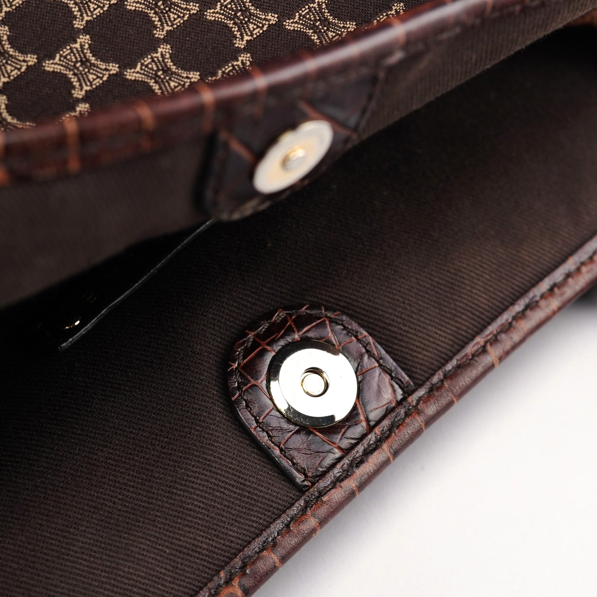 Celine Brown Triomphe CC Croc Embossed Tote Bag