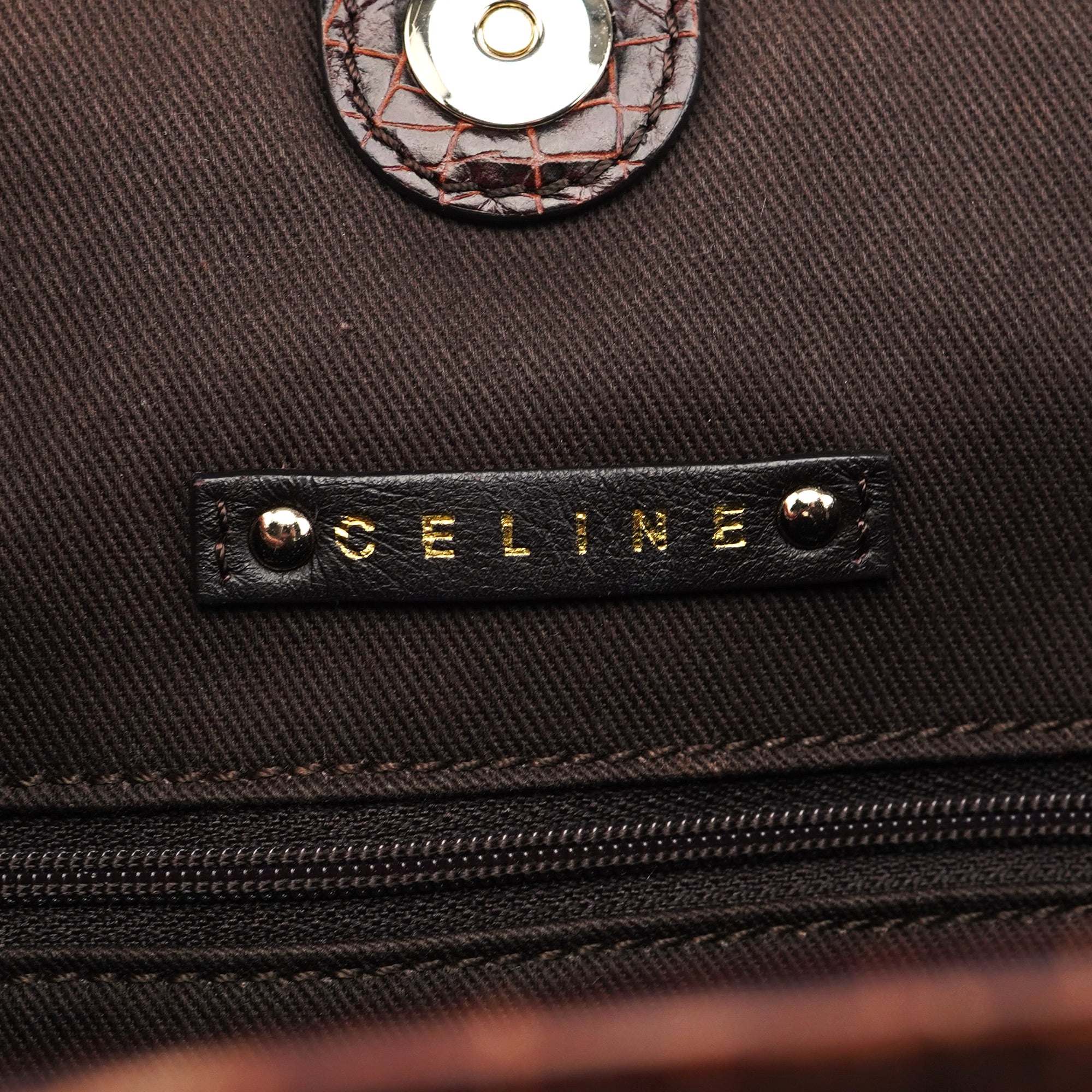 Celine Brown Triomphe CC Croc Embossed Tote Bag
