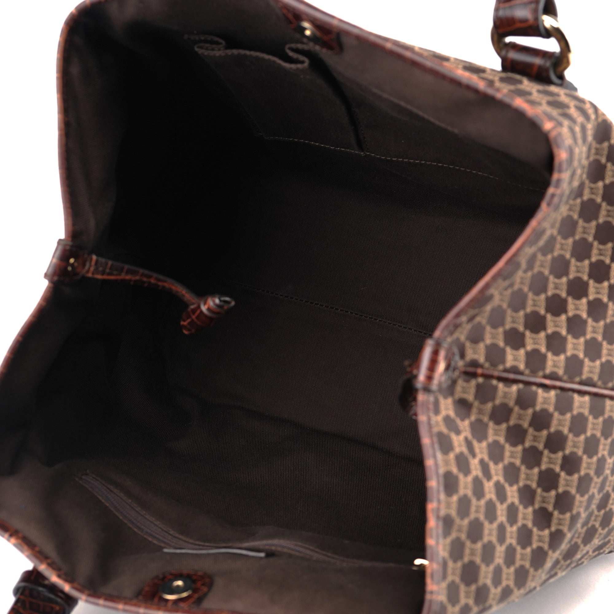 Celine Brown Triomphe CC Croc Embossed Tote Bag