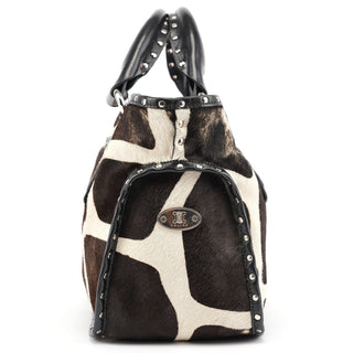 Celine Brown White Boogie Calfhair Tote Bag