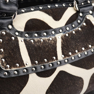 Celine Brown White Boogie Calfhair Tote Bag